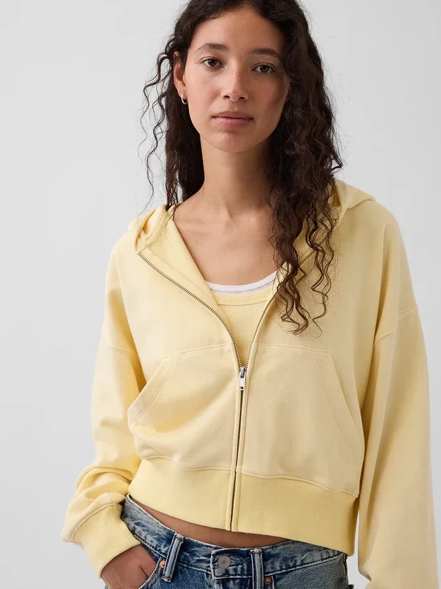 Sudadera con capucha oversize de felpa Vintagesoft con cremallera en cuña
