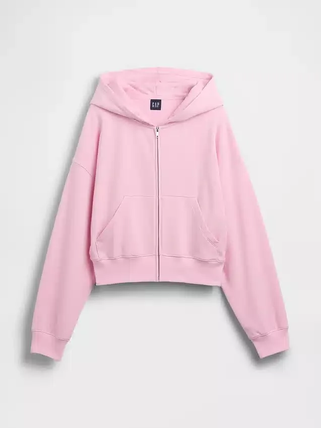 Sudadera con capucha oversize de felpa Vintagesoft con cremallera en cuña