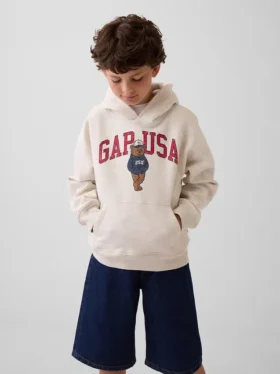 Sudadera con capucha para niño Vintagesoft de corte holgado con el logotipo del oso Brannan