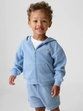 Sudadera con capucha y cremallera completa de punto waffle para bebés y niños