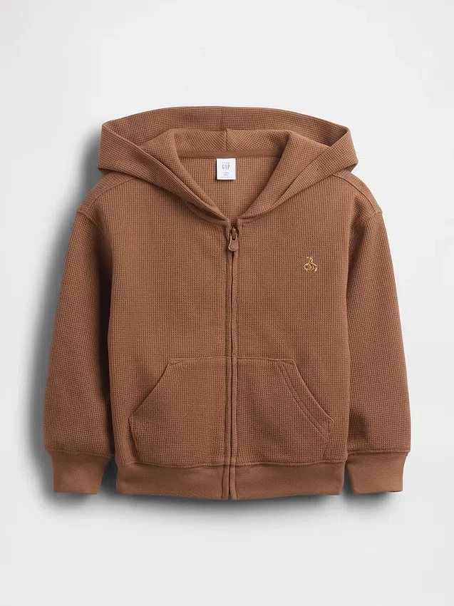 Sudadera con capucha y cremallera completa de punto waffle para bebés y niños
