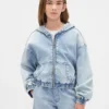 Sudadera con capucha y cremallera de denim de punto para niños