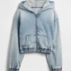 Sudadera con capucha y cremallera de denim de punto para niños