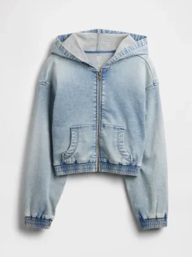Sudadera con capucha y cremallera de denim de punto para niños
