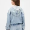 Sudadera con capucha y cremallera de denim de punto para niños