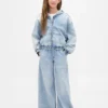 Sudadera con capucha y cremallera de denim de punto para niños