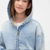 Sudadera con capucha y cremallera de denim de punto para niños