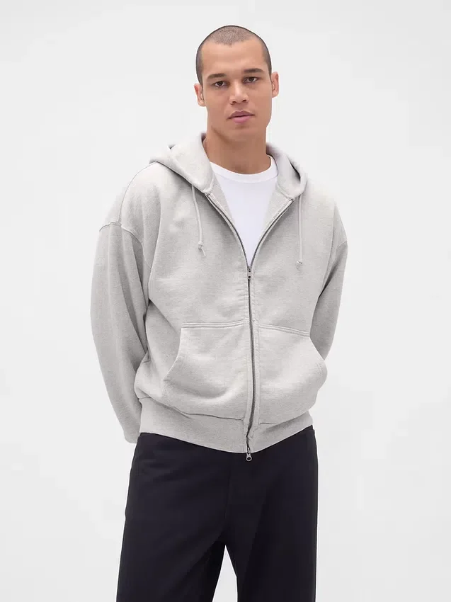 Sudadera con capucha y cremallera de felpa francesa extra gruesa para adulto