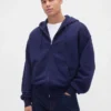 Sudadera con capucha y cremallera de felpa francesa extra gruesa para adulto