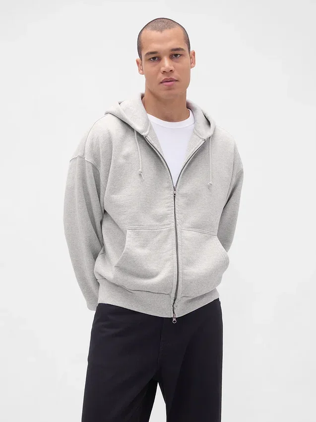 Sudadera con capucha y cremallera de felpa francesa extra gruesa para adulto