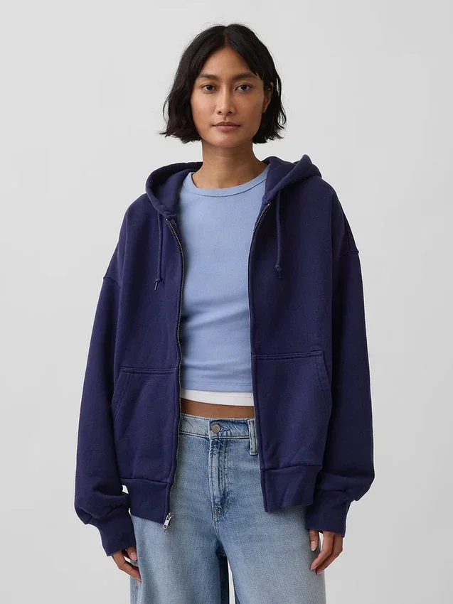 Sudadera con capucha y cremallera de felpa francesa extra gruesa para adulto