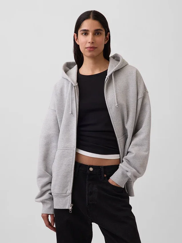 Sudadera con capucha y cremallera de felpa francesa extra gruesa para adulto