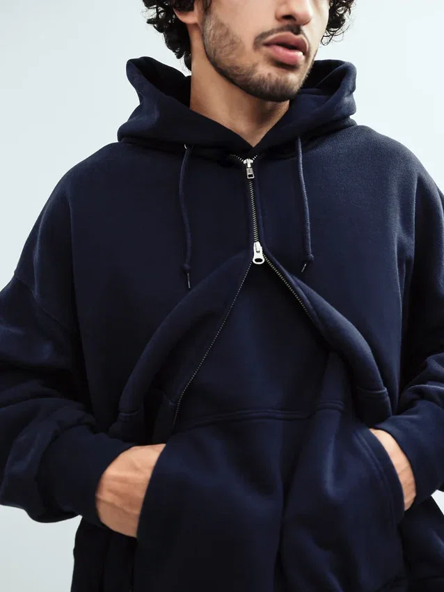 Sudadera con capucha y cremallera de felpa francesa extra gruesa para adulto