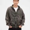 Sudadera con capucha y cremallera oversize de peso grueso para adulto