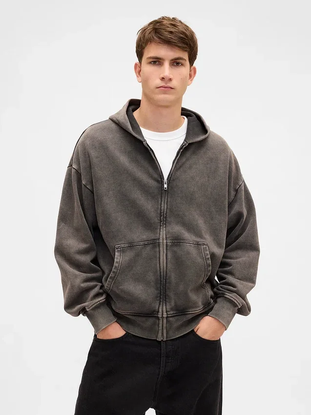 Sudadera con capucha y cremallera oversize de peso grueso para adulto
