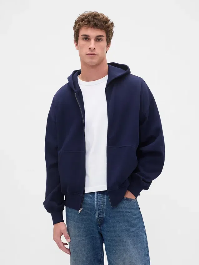 Sudadera con capucha y cremallera oversize de peso grueso para adulto