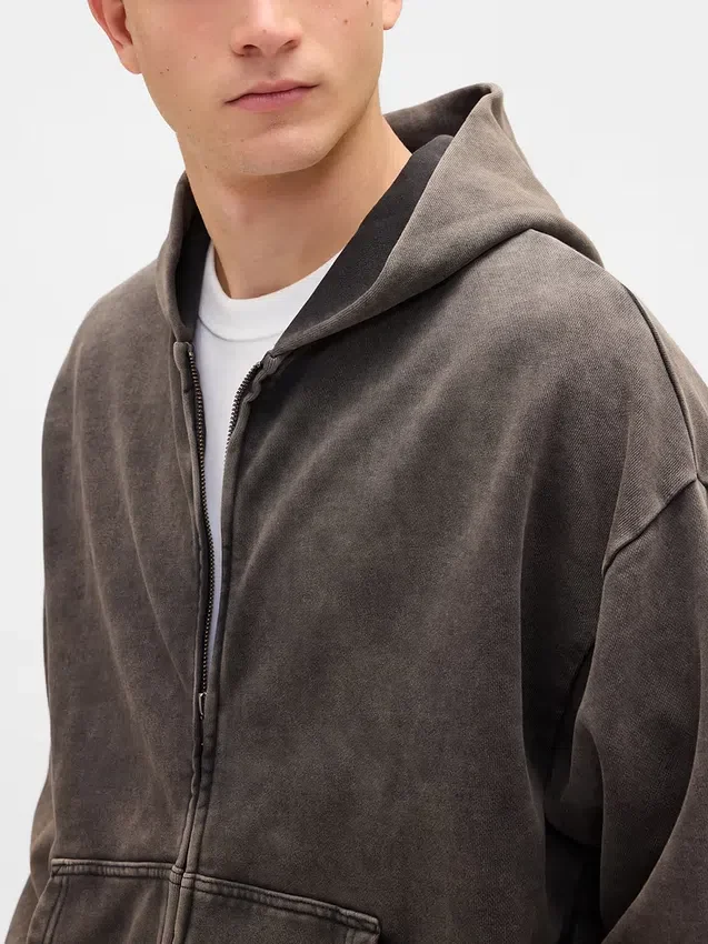 Sudadera con capucha y cremallera oversize de peso grueso para adulto