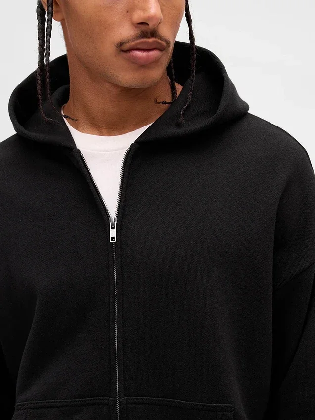 Sudadera con capucha y cremallera oversize de peso grueso para adulto