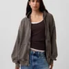 Sudadera con capucha y cremallera oversize de peso grueso para adulto