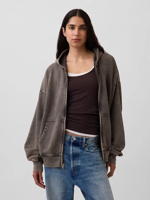 Sudadera con capucha y cremallera oversize de peso grueso para adulto
