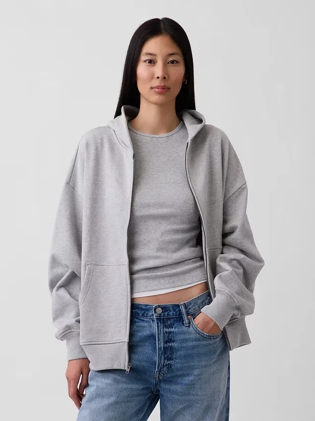 Sudadera con capucha y cremallera oversize de peso grueso para adulto