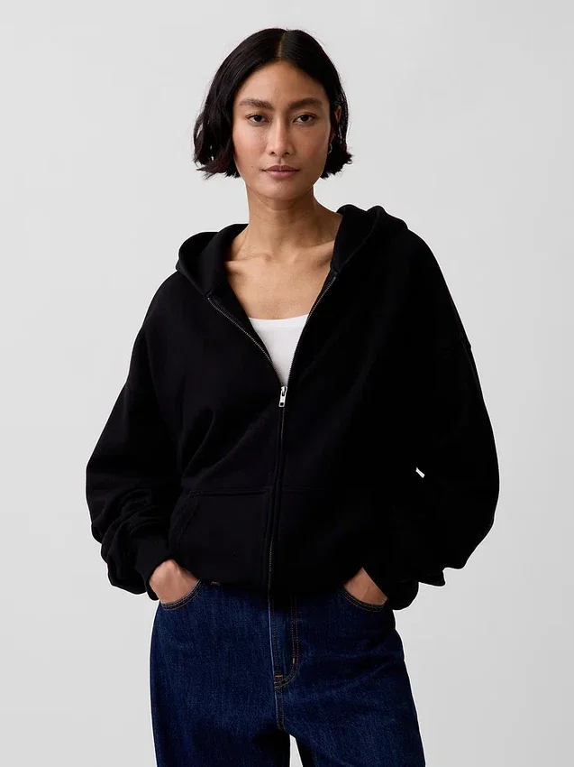 Sudadera con capucha y cremallera oversize de peso grueso para adulto