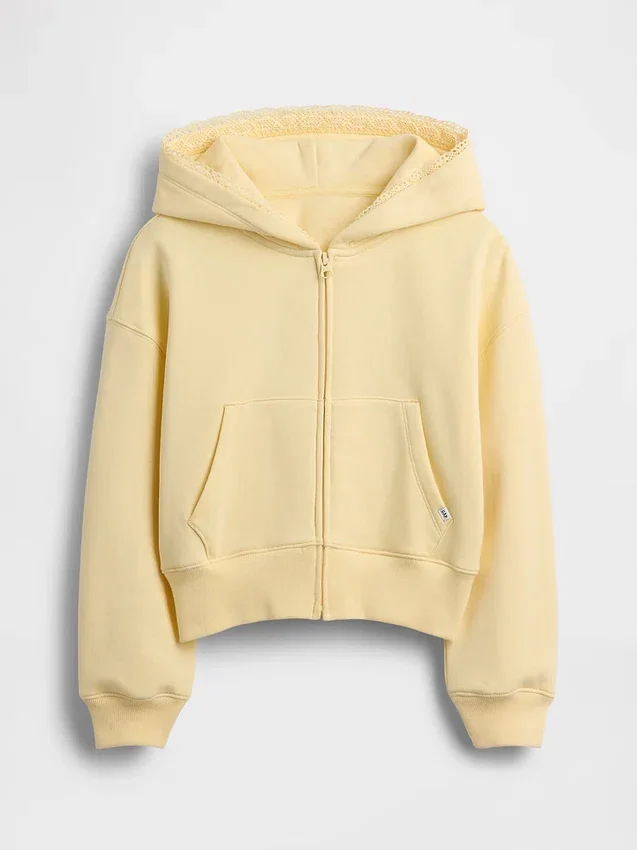 Sudadera con capucha y cremallera para niño Vintagesoft Relaxed con ribete de encaje