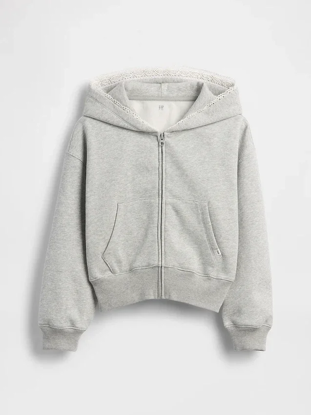 Sudadera con capucha y cremallera para niño Vintagesoft Relaxed con ribete de encaje