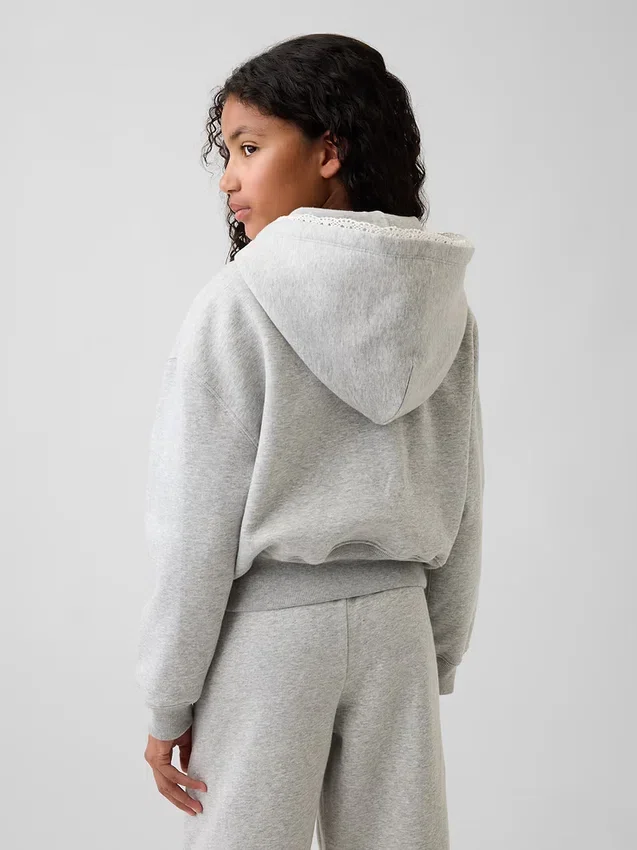 Sudadera con capucha y cremallera para niño Vintagesoft Relaxed con ribete de encaje