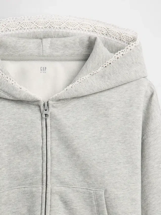Sudadera con capucha y cremallera para niño Vintagesoft Relaxed con ribete de encaje