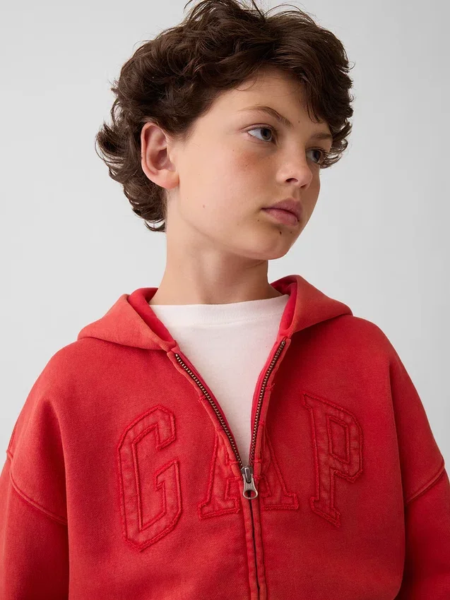 Sudadera con capucha y cremallera «Vintagesoft Relaxed Logo» para niños