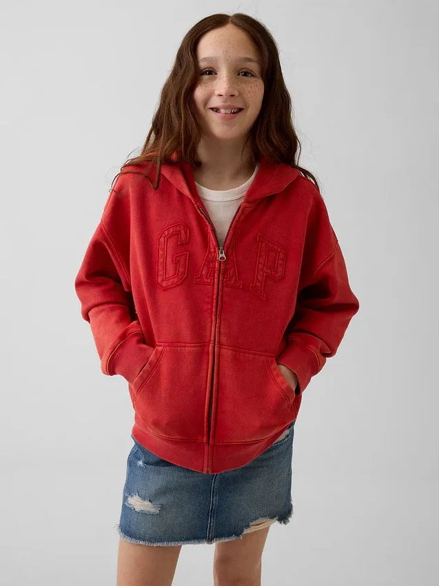 Sudadera con capucha y cremallera «Vintagesoft Relaxed Logo» para niños