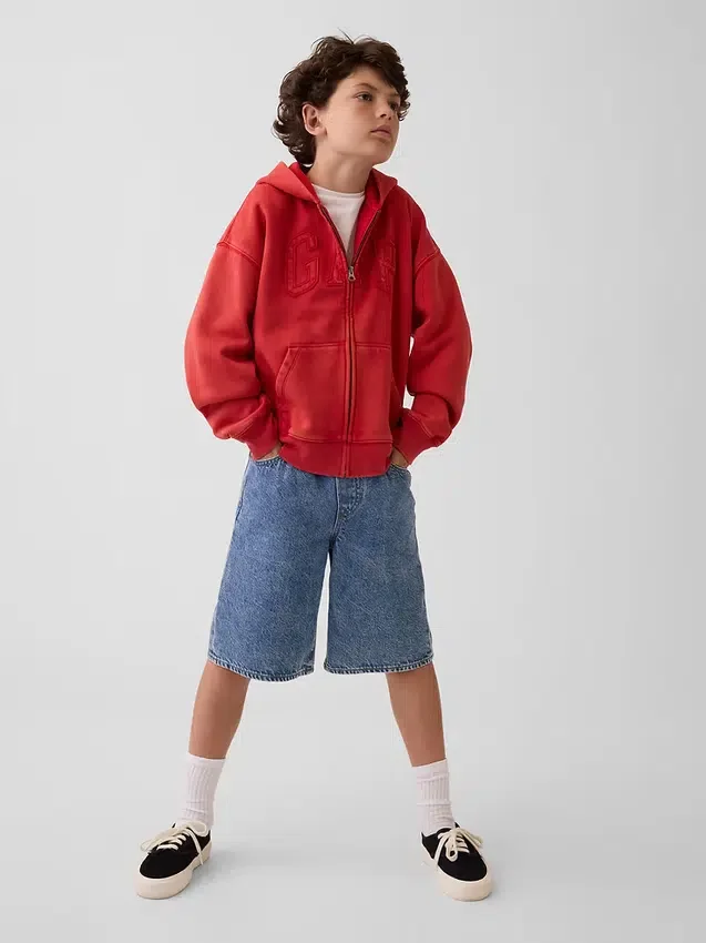 Sudadera con capucha y cremallera «Vintagesoft Relaxed Logo» para niños