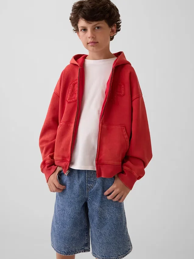 Sudadera con capucha y cremallera «Vintagesoft Relaxed Logo» para niños