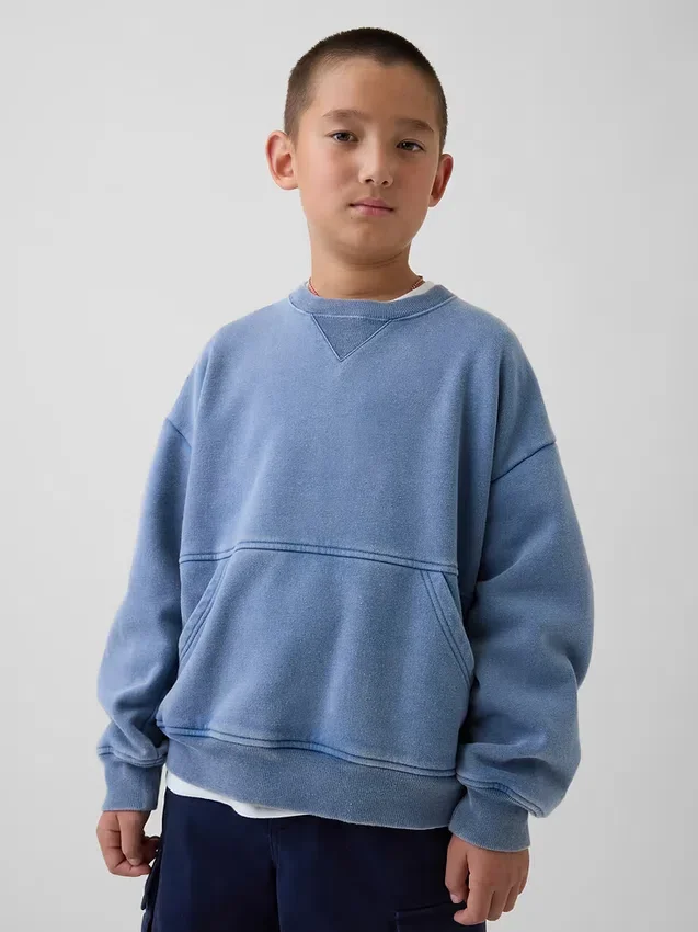 Sudadera infantil Vintagesoft de corte holgado con cuello redondo y bolsillo
