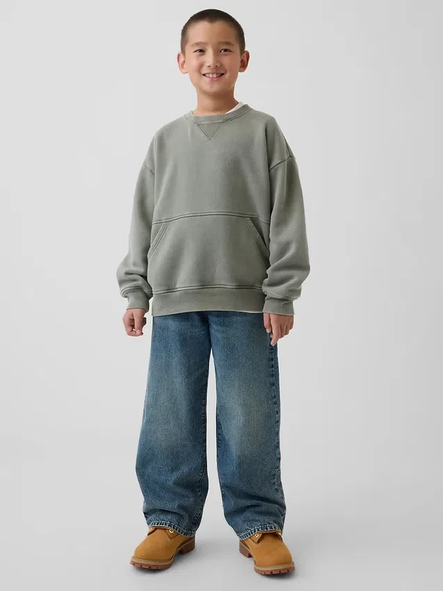 Sudadera infantil Vintagesoft de corte holgado con cuello redondo y bolsillo