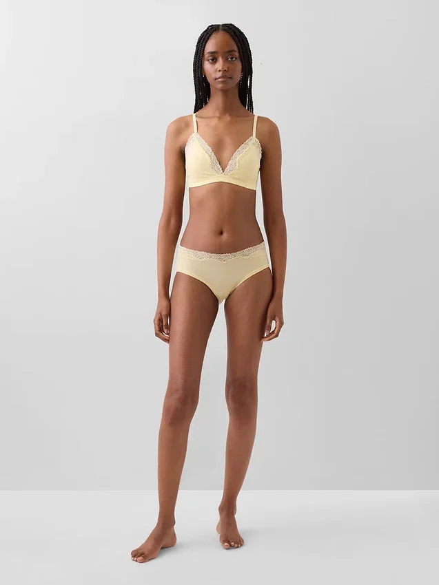 Sujetador triangular de algodón elástico orgánico con ribete de encaje