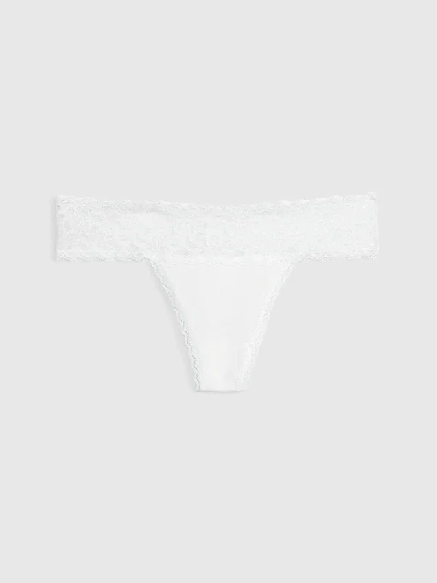Tanga de algodón orgánico elástico con ribete de encaje