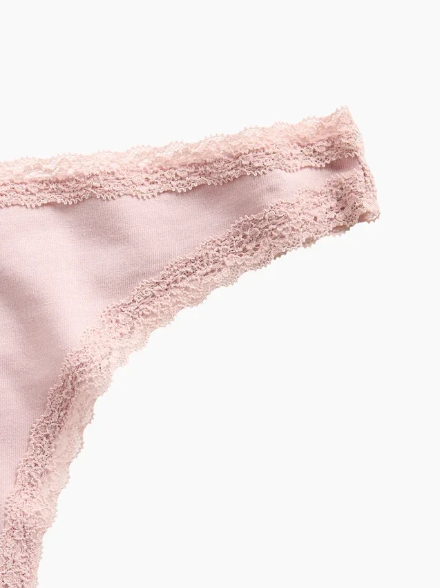 Tanga de algodón orgánico elástico con ribete de encaje