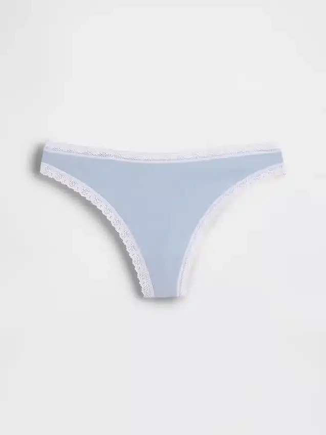 Tanga de algodón orgánico elástico con ribete de encaje