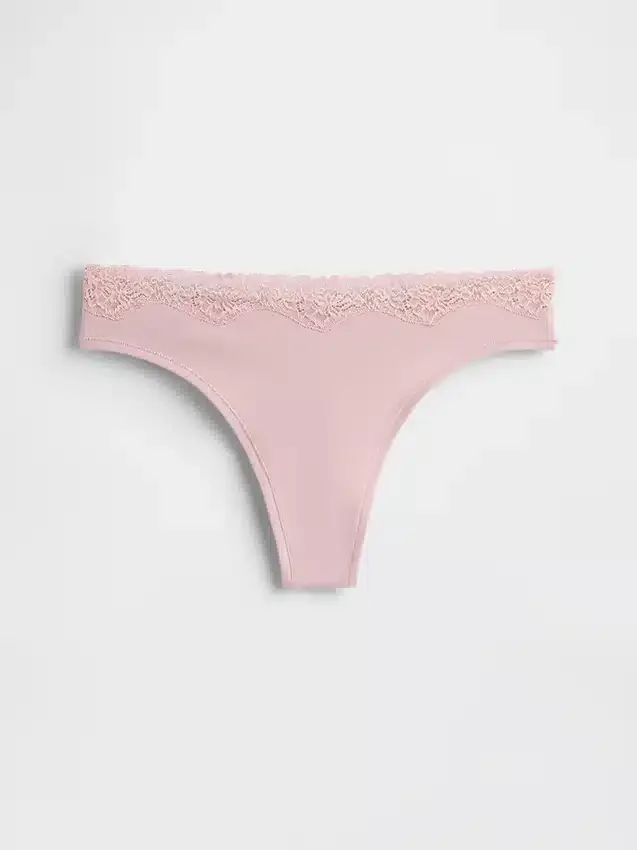 Tanga de algodón orgánico elástico con ribete de encaje