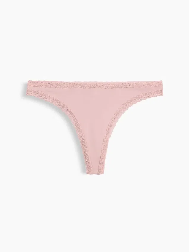 Tanga de algodón orgánico elástico con ribete de encaje