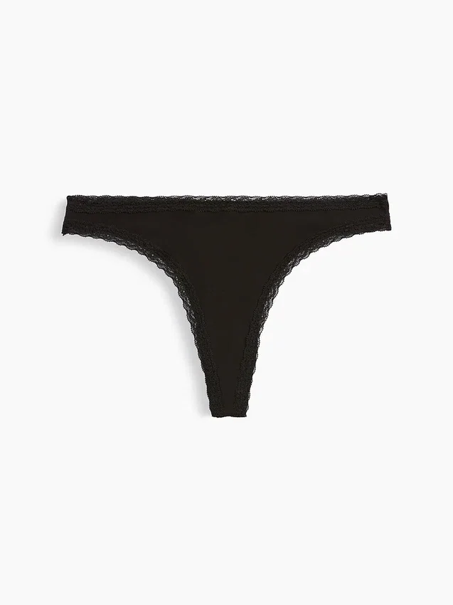 Tanga de algodón orgánico elástico con ribete de encaje
