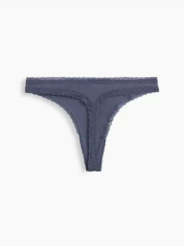 Tanga de algodón orgánico elástico con ribete de encaje