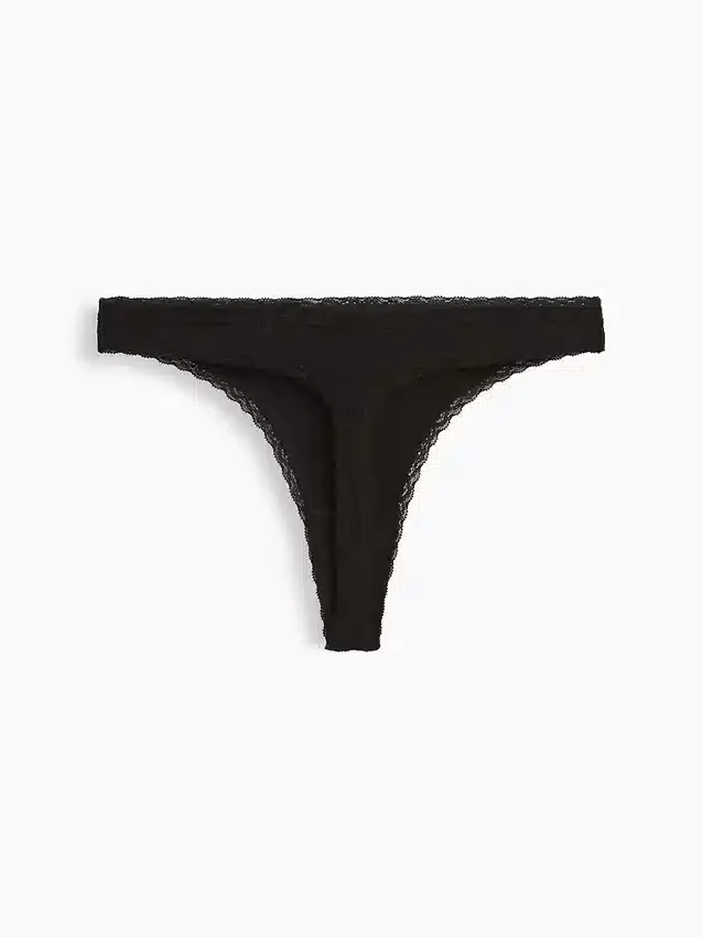 Tanga de algodón orgánico elástico con ribete de encaje