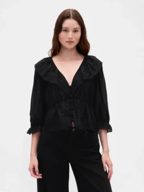 Top con cuello en V y volantes