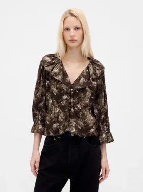Top con cuello en V y volantes