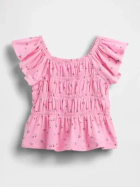 Top con mangas vaporosas y fruncido para bebés y niños