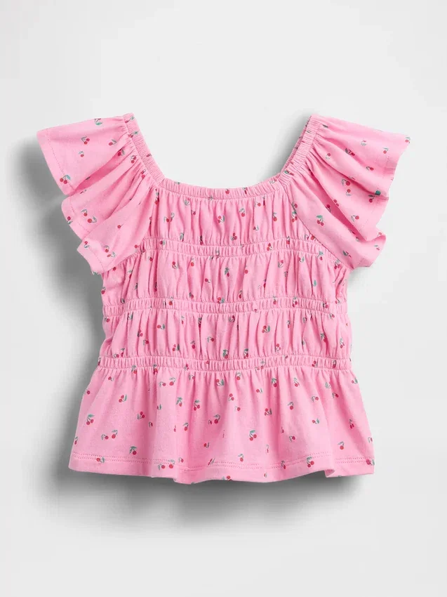 Top con mangas vaporosas y fruncido para bebés y niños