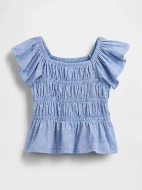 Top con mangas vaporosas y fruncido para bebés y niños